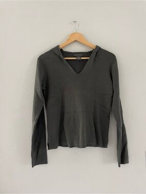 Banana Republic Vintage Olive Green V-Neck Hoodie Sweater